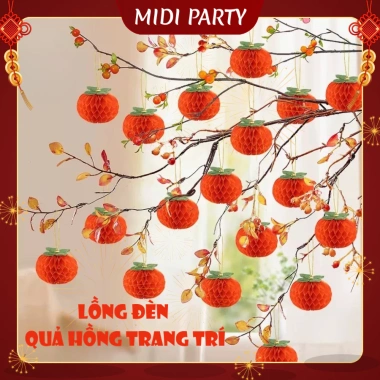 Set 10 Quả Hồng Giấy + Dây Treo, Trang Trí Tết, Lồng Đèn, Chụp Ảnh - Giá 32.000đ
