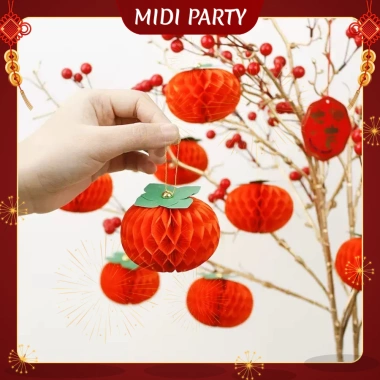 Set 10 Quả Hồng Giấy + Dây Treo, Trang Trí Tết, Lồng Đèn, Chụp Ảnh - Giá 32.000đ