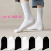 Sét 10 Tất vớ nam nữ cổ cao trung cổ, trắng đen, cotton dệt kim, giá chỉ 28.000 VND