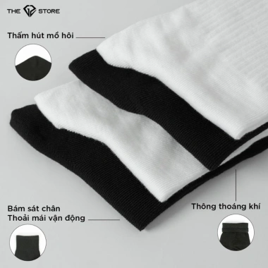 Sét 10 Tất vớ nam nữ cổ cao trung cổ, trắng đen, cotton dệt kim, giá chỉ 28.000 VND