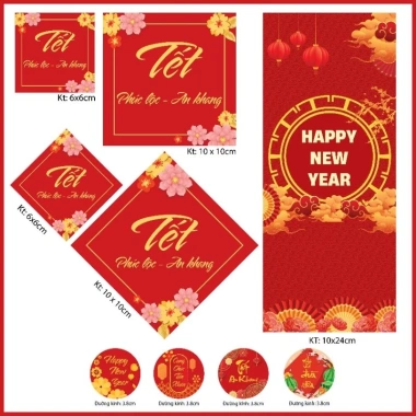 Set 10 tem chữ Tết dán trang trí hộp quà, lọ hũ, bánh kẹo, túi giấy - Giá chỉ 9.000₫