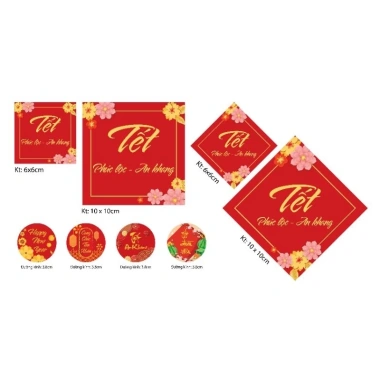 Set 10 tem chữ Tết dán trang trí hộp quà, lọ hũ, bánh kẹo, túi giấy - Giá chỉ 9.000₫