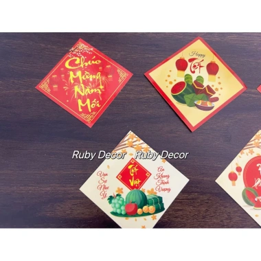 Set 10 tem chữ Tết Xuân Phát Tài Vạn Sự Như Ý 6x6cm dán bánh chưng, pháo giấy, 19.000đ 2