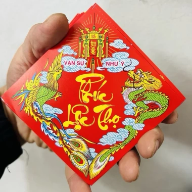 Set 10 tem Tết Lộc Phúc 9x9cm không keo Dán bánh chưng, pháo giấy, dưa hấu Giá 9.900₫