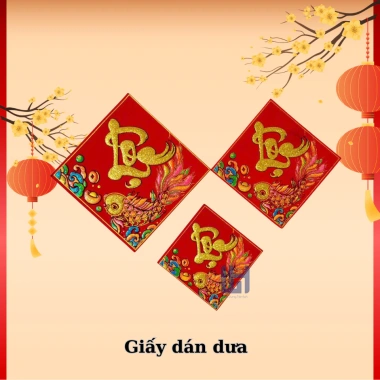 Set 10 tờ chữ dán Tết, dừa hấu, trái cây, bàn thờ, giá 22.000đ, đa dạng mẫu
