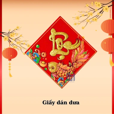 Set 10 tờ chữ dán Tết, dừa hấu, trái cây, bàn thờ, giá 22.000đ, đa dạng mẫu