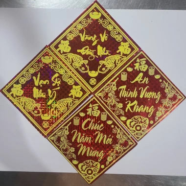 SET 10 tờ Giấy Dán Dưa Trang trí Tết Chữ Kim Tuyến Có Keo Dán Nhiều Mẫu - Giá ưu đãi 27.000₫ 9