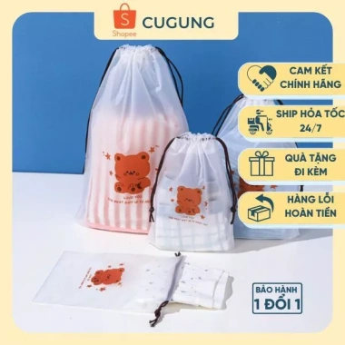 Set 10 Túi Dây Rút Peva Trong Suốt Đựng Trang Điểm, Quần Áo, Giày Giá Ưu Đãi 35k