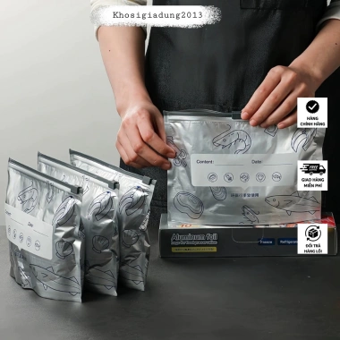 Set 10 Túi Giữ Tươi Khóa Kéo Lá Nhôm Dày Dặn Tái Sử Dụng Bảo Quản Thực Phẩm Tủ Đông