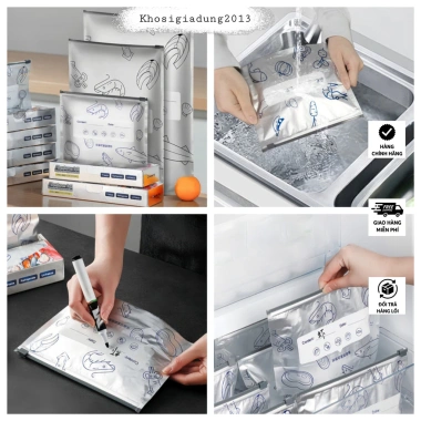 Set 10 Túi Giữ Tươi Khóa Kéo Lá Nhôm Dày Dặn Tái Sử Dụng Bảo Quản Thực Phẩm Tủ Đông