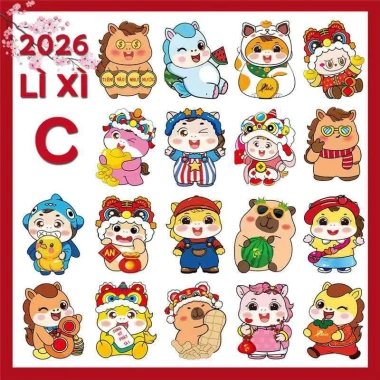 Set 100 Bao Lì Xì Chibi Bính Ngọ Dễ Thương Cao Cấp Ánh Kim Phản Quang Lấp Lánh 55.000₫