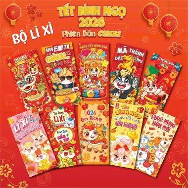 Set 100 Bao Lì Xì Tết 2.026 - Chọn Mẫu Bính Ngọ, Bao Lì Xì Truyền Thống, 50.000 VND