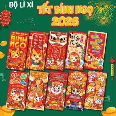Set 100 Bao Lì Xì Tết 2.026 - Chọn Mẫu Bính Ngọ, Bao Lì Xì Truyền Thống, 50.000 VND