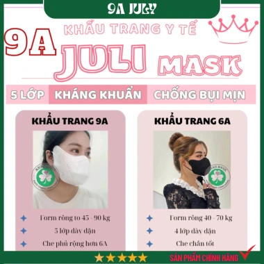 Set 100 chiếc Khẩu Trang 9A JULI 5 lớp Form To – Chống Nắng, Che Toàn Mặt, Ngăn UV và Khói Bụi – Giá ưu đãi 85.000₫ 8