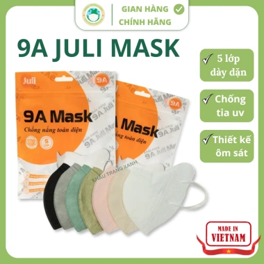 Set 100 khẩu trang 9A JULI 5 lớp form to Chống nắng UV, khói bụi, bảo vệ mặt, 72.000đ