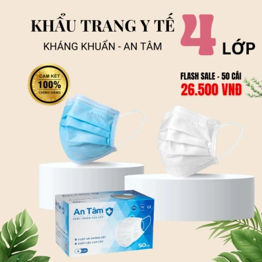 Set 100 khẩu trang An Tâm 4 lớp vải không dệt dày dặn - bảo vệ, ngăn bụi, giá 26.500₫