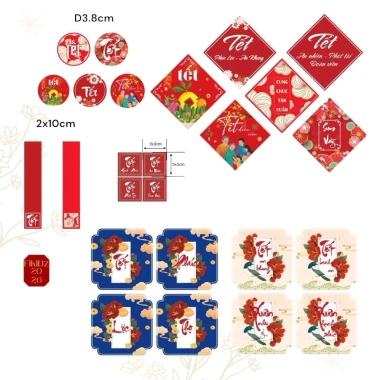 Set 100 tem Tết đa dạng size - giảm 10% khi mua 20, tem dán hộp quà, decal nhãn dán