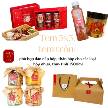 Set 100 tem Tết đa dạng size - giảm 10% khi mua 20, tem dán hộp quà, decal nhãn dán 2