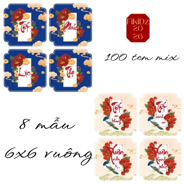 Set 100 tem Tết đa dạng size - giảm 10% khi mua 20, tem dán hộp quà, decal nhãn dán 6