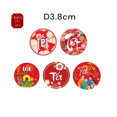 Set 100 tem Tết đa dạng size - giảm 10% khi mua 20, tem dán hộp quà, decal nhãn dán 8