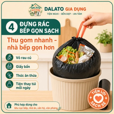 Set 100 Túi Đựng Rác Dây Rút Dalong 50x45cm Dày Dai, Quai Nhựa - Giá 25.000 VNĐ