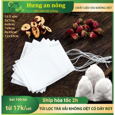 Sét 100 túi lọc trà dây thắt - Đựng hoa khô, phân gà, dơi, trồng cây, gia vị lẩu, chỉ 16.000₫