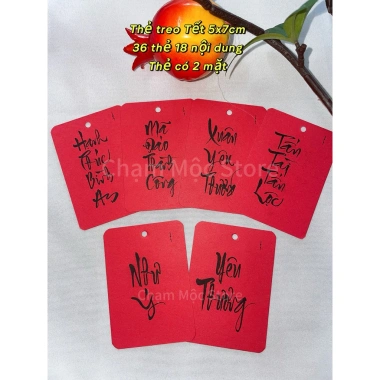 Set 108 thẻ treo Tết 5x7cm 2 mặt 18 nội dung ý nghĩa giá 25k, tặng kèm dây 3