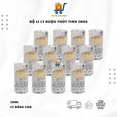 Set 12 Ly Thủy Tinh Vân Nổi 20ml ZN-06 Mini Sang Trọng - Uống Rượu Tiệc Gia Đình Nhà Hàng Giá 104.000đ