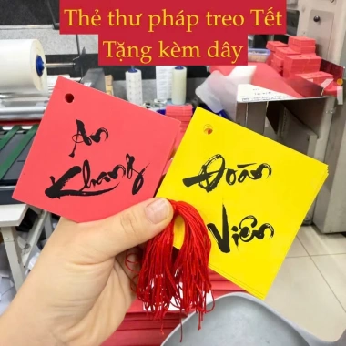 Sét 150 thẻ thư pháp hình thoi trang trí Tết - Combo thiệp đỏ hình thoi cây đào mai, chỉ 18.000đ