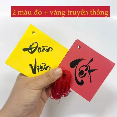 Sét 150 thẻ thư pháp hình thoi trang trí Tết - Combo thiệp đỏ hình thoi cây đào mai, chỉ 18.000đ 3
