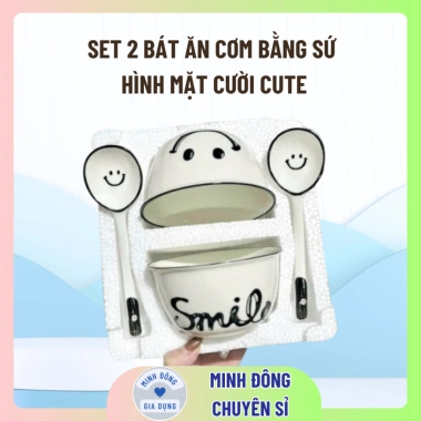 Set 2 Bát Ăn Cơm Sứ Mặt Cười Smile Cute - Thiết Kế Đáng Yêu, Giá Chỉ 38.000₫