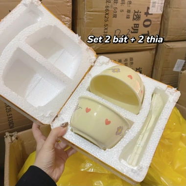 Set 2 Bát Ăn Cơm Sứ Mặt Cười Smile Cute - Thiết Kế Đáng Yêu, Giá Chỉ 38.000₫