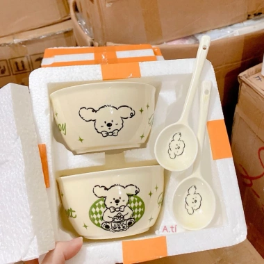 Set 2 Bát Ăn Cơm Sứ Mặt Cười Smile Cute - Thiết Kế Đáng Yêu, Giá Chỉ 38.000₫