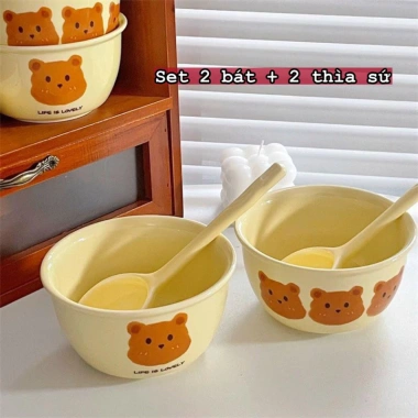 Sét 2 Bát Sứ + 2 Thìa Ăn Cơm Hình Dễ Thương - Free Ship, Giá Chỉ 70.000₫ 2