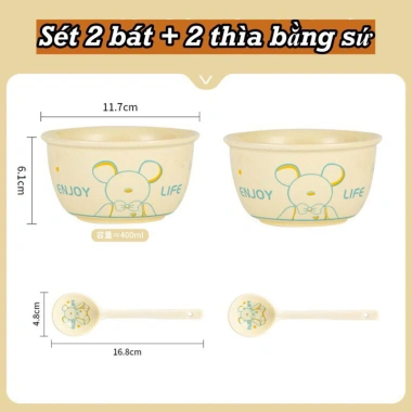Sét 2 Bát Sứ + 2 Thìa Ăn Cơm Hình Dễ Thương - Free Ship, Giá Chỉ 70.000₫ 3