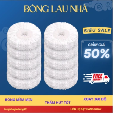 Sét 2 Bông Lau Nhà Chổi Xoay 360 độ - Bông Lau Cao Cấp, Giá 50.000 VND giảm từ 65.000