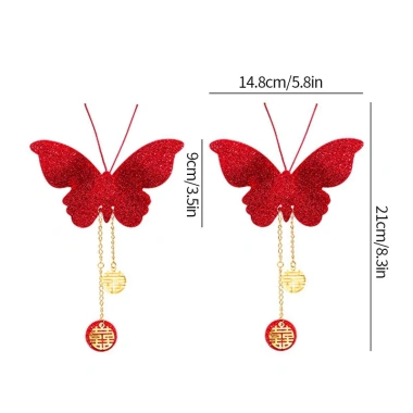 Set 2 cánh bướm đỏ kim tuyến + tag hỷ - Trang trí phòng cưới, lễ tết, hộp quà tặng, giá chỉ 6.800₫