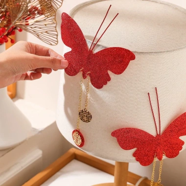 Set 2 cánh bướm đỏ kim tuyến + tag hỷ - Trang trí phòng cưới, lễ tết, hộp quà tặng, giá chỉ 6.800₫