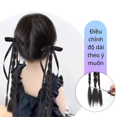 Set 2 Chiếc Tóc Giả Nơ Xoắn Mix và Ruy Băng 35cm Phong Cách Hàn Quốc Cho Bé Gái