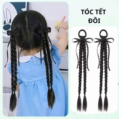 Set 2 Chiếc Tóc Giả Nơ Xoắn Mix và Ruy Băng 35cm Phong Cách Hàn Quốc Cho Bé Gái