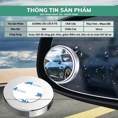 Set 2 gương cầu lồi Meorihome kính hậu ô tô xoay 360 tráng bạc xóa điểm mù - 49.000₫