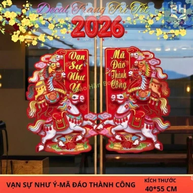 Set 2 Hình Ngựa Vạn Sự Như Ý - Mã Đáo Thành Công Trang Trí Tết 2.026 60x100cm Bảo Hân Keo 6