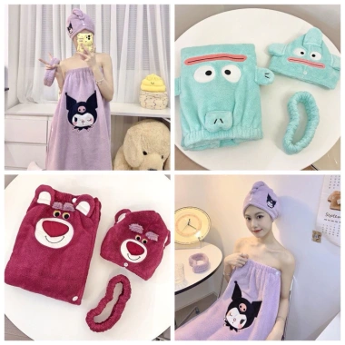 Set 2 khăn tắm gấu dâu LOSTO siêu mềm thấm hút tốt kèm túi Zip FREESHIP