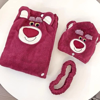 Set 2 khăn tắm gấu dâu LOSTO siêu mềm thấm hút tốt kèm túi Zip FREESHIP