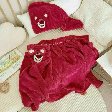 Set 2 khăn tắm gấu dâu LOSTO siêu mềm thấm hút tốt kèm túi Zip FREESHIP