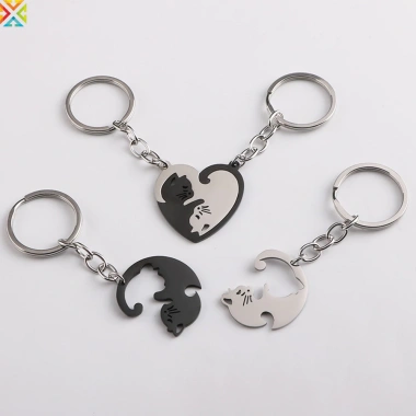 Set 2 Mèo Tình Yêu Móc Khóa Dây Chuyền Nam Nữ Thép Không Gỉ Chống Mất Eo Treo