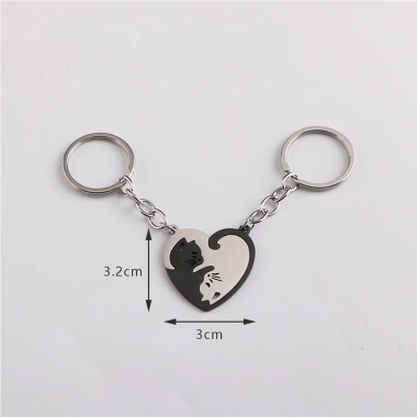 Set 2 Mèo Tình Yêu Móc Khóa Dây Chuyền Nam Nữ Thép Không Gỉ Chống Mất Eo Treo 3