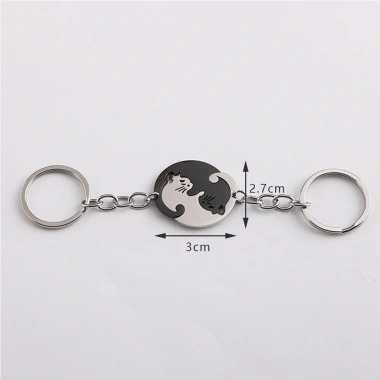 Set 2 Mèo Tình Yêu Móc Khóa Dây Chuyền Nam Nữ Thép Không Gỉ Chống Mất Eo Treo 4