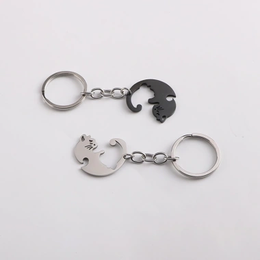Set 2 Mèo Tình Yêu Móc Khóa Dây Chuyền Nam Nữ Thép Không Gỉ Chống Mất Eo Treo 5
