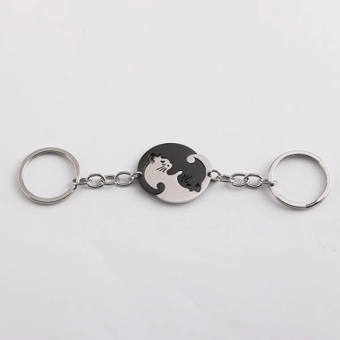 Set 2 Mèo Tình Yêu Móc Khóa Dây Chuyền Nam Nữ Thép Không Gỉ Chống Mất Eo Treo 6